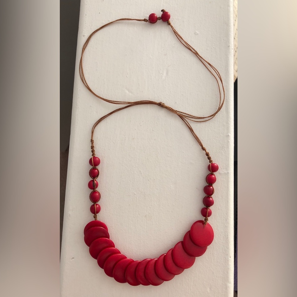 Red Tagua Nut necklace, adjustable